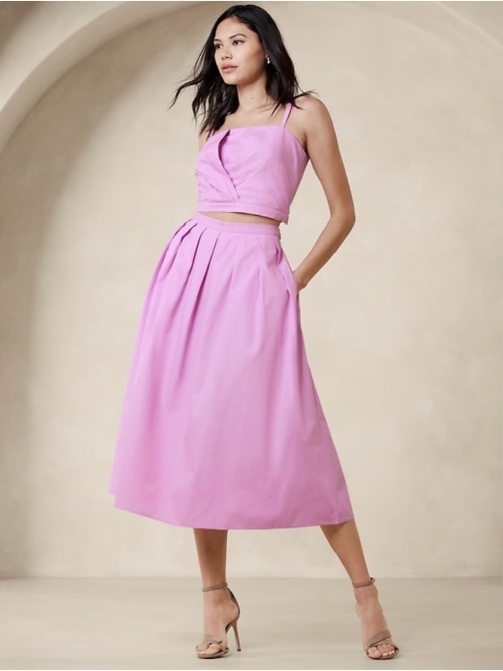 Banana Republic Lilac Pink Poplin Pleated Midi Skirt 14